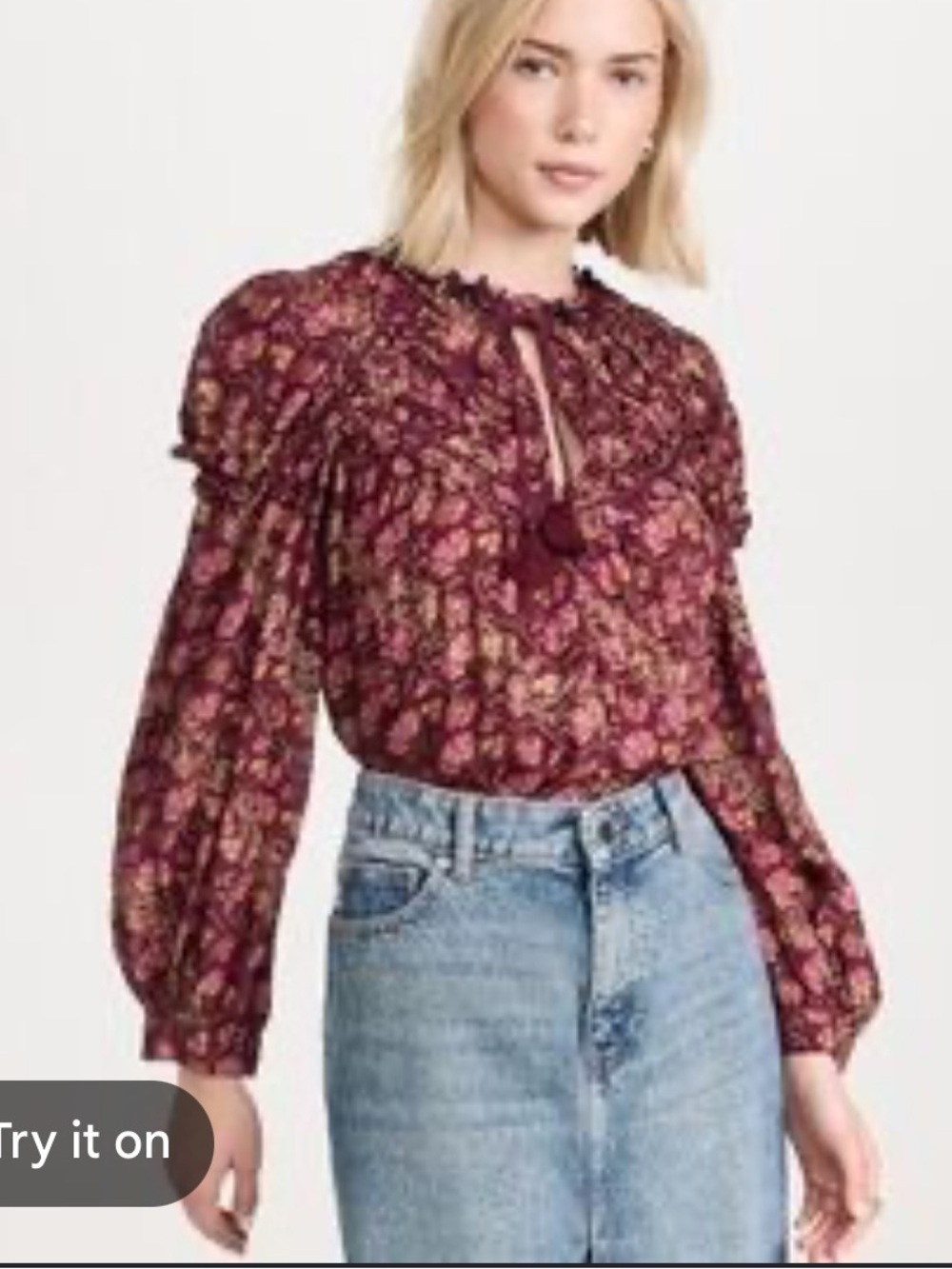 SEA New York burgundy maroon ruffle tassel blouse XXS